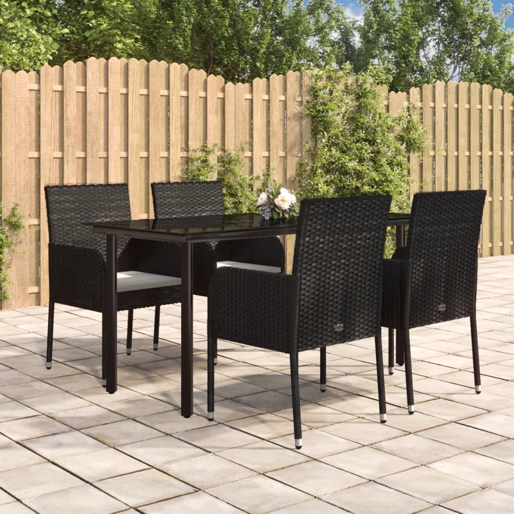 3-tlg. Garten-Essgruppe mit Kissen Schwarz Poly Rattan