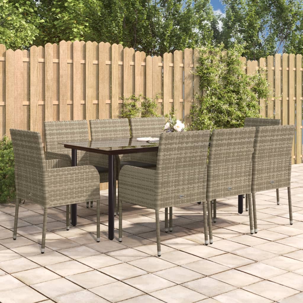3-tlg. Garten-Essgruppe mit Kissen Schwarz Poly Rattan
