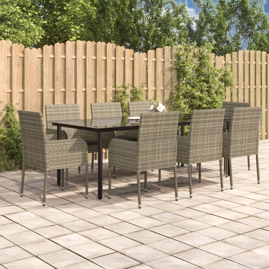 3-tlg. Garten-Essgruppe mit Kissen Schwarz Poly Rattan