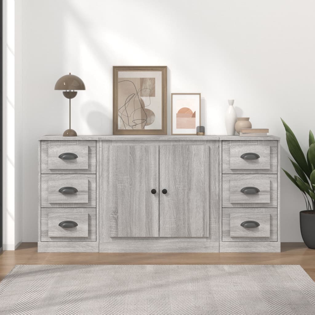 vidaXL Sideboards 3 Stk. Weiß Holzwerkstoff