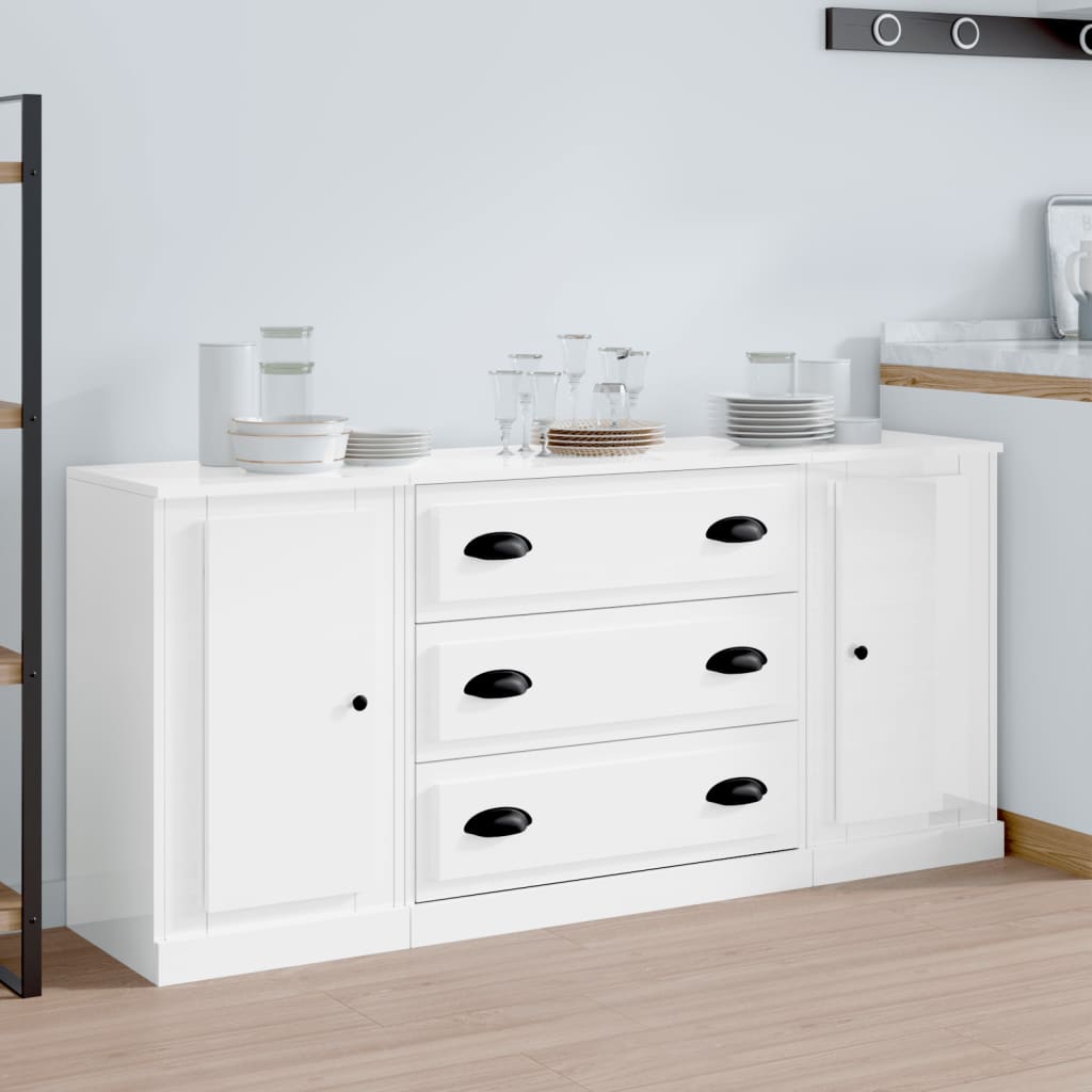 vidaXL Sideboards 3 Stk. Weiß Holzwerkstoff