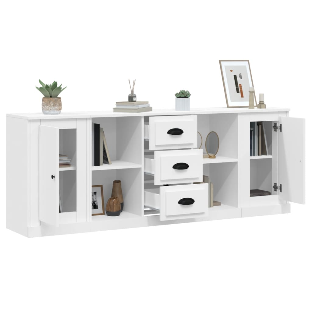 vidaXL Sideboards 3 Stk. Weiß Holzwerkstoff