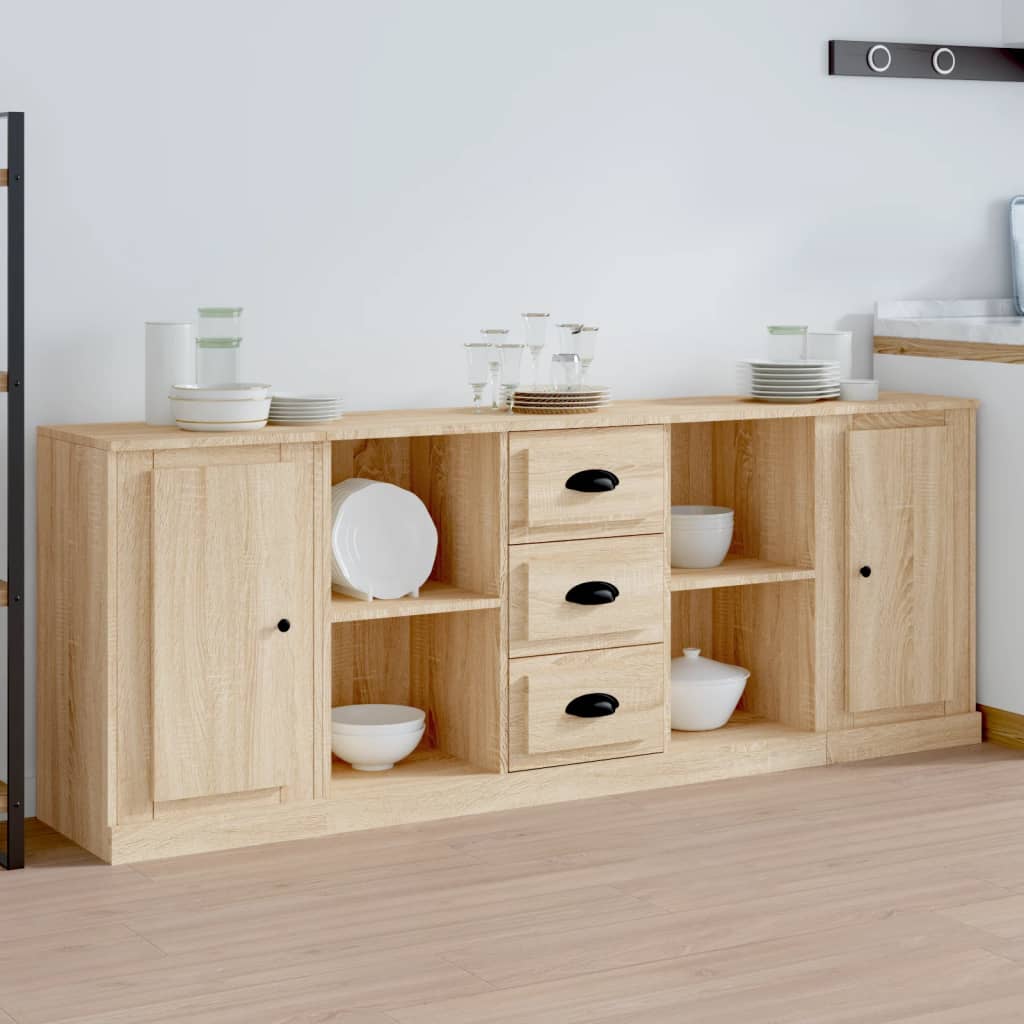 vidaXL Sideboards 3 Stk. Weiß Holzwerkstoff
