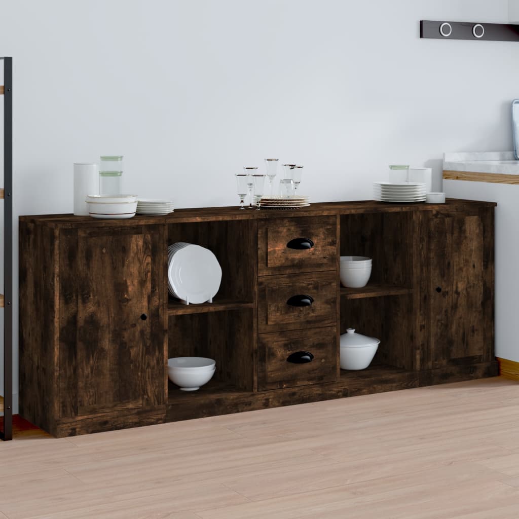 vidaXL Sideboards 3 Stk. Weiß Holzwerkstoff