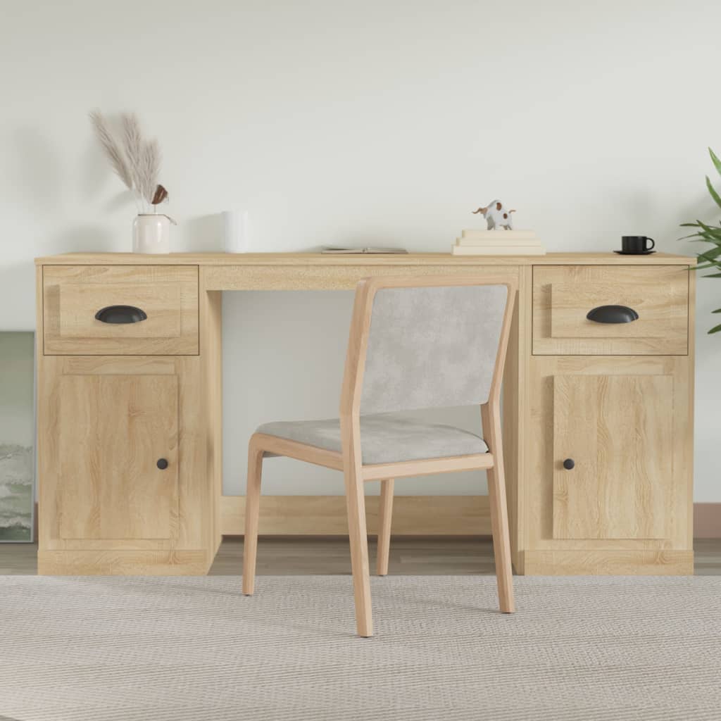 Schreibtisch mit Stauraum Weiß Holzwerkstoff