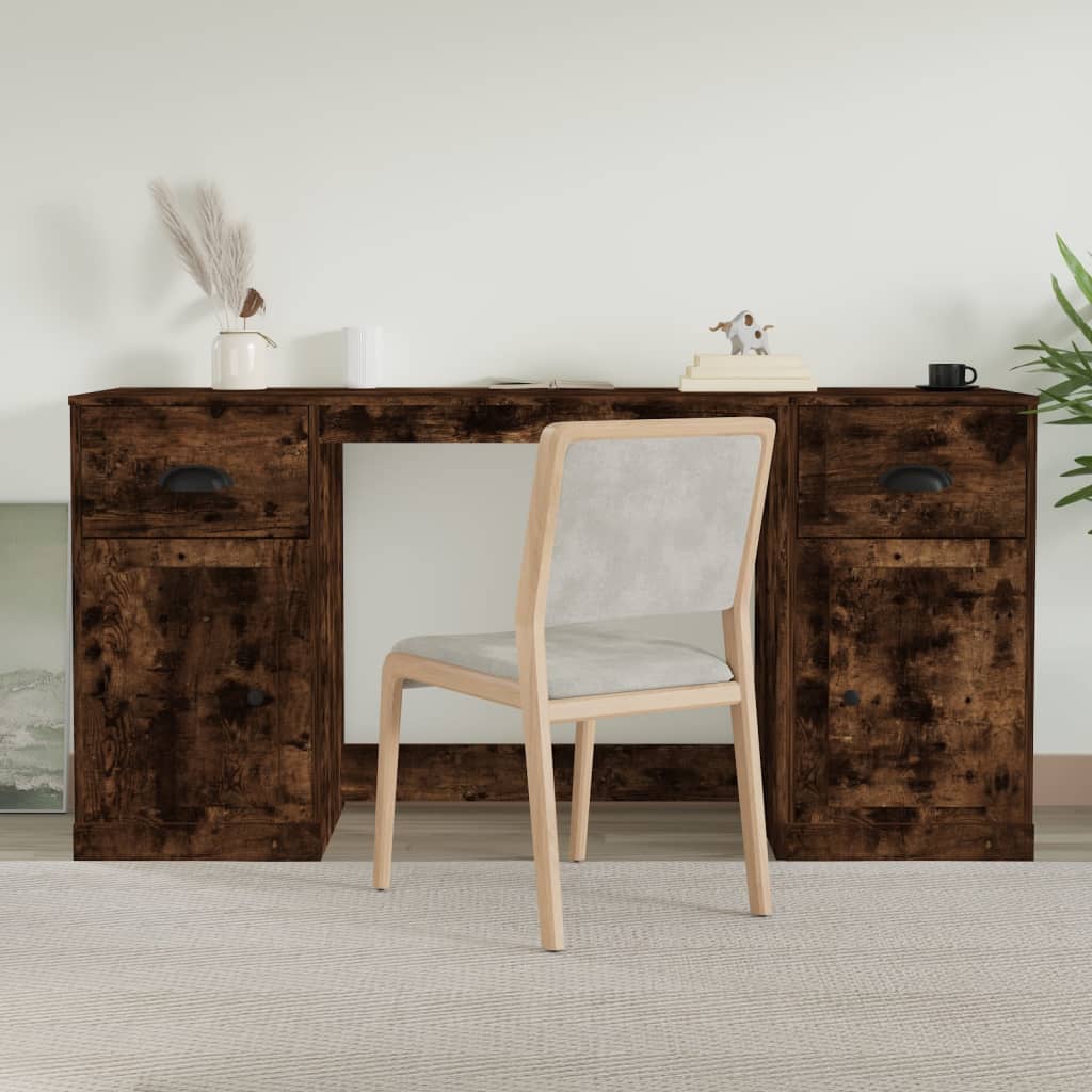 Schreibtisch mit Stauraum Weiß Holzwerkstoff