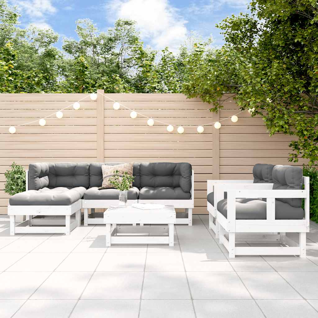 7-tlg. Garten-Lounge-Set mit Kissen Massivholz