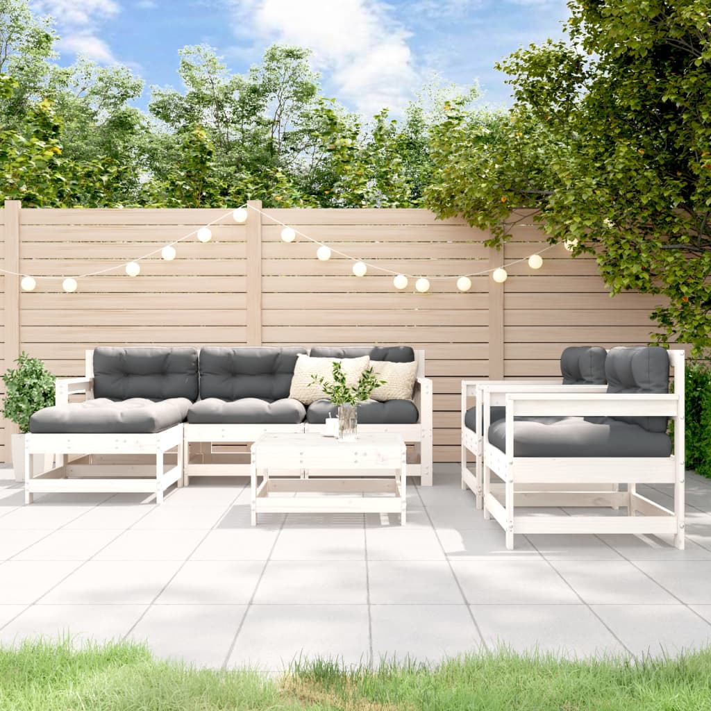 7-tlg. Garten-Lounge-Set mit Kissen Massivholz