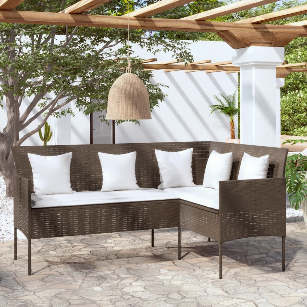 Sofa in L-Form mit Kissen Poly Rattan Grau