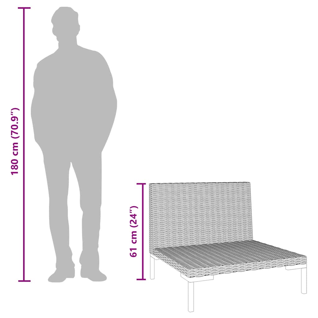 vidaXL Gartensofa mit Kissen Halbrundes Poly Rattan