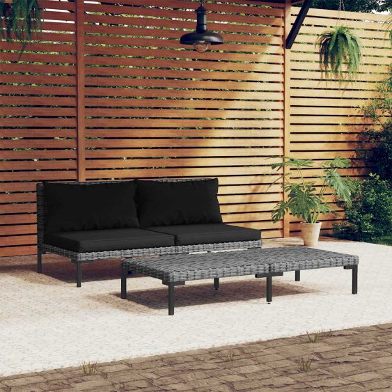 vidaXL Gartensofa mit Kissen Halbrundes Poly Rattan