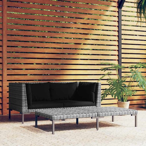 vidaXL Gartensofa mit Kissen Halbrundes Poly Rattan