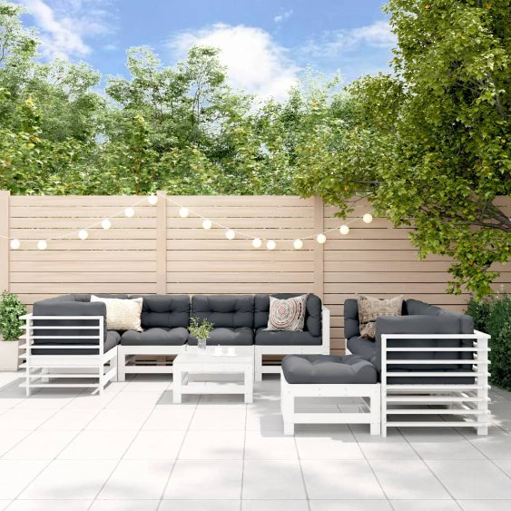 vidaXL 10-tlg. Garten-Lounge-Set mit Kissen Massivholz