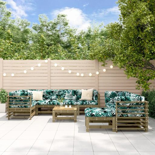 vidaXL 10-tlg. Garten-Lounge-Set mit Kissen Massivholz