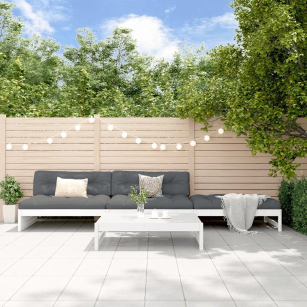 4-tlg. Garten-Lounge-Set mit Kissen Massivholz