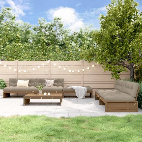 6-tlg. Garten-Lounge-Set mit Kissen Massivholz