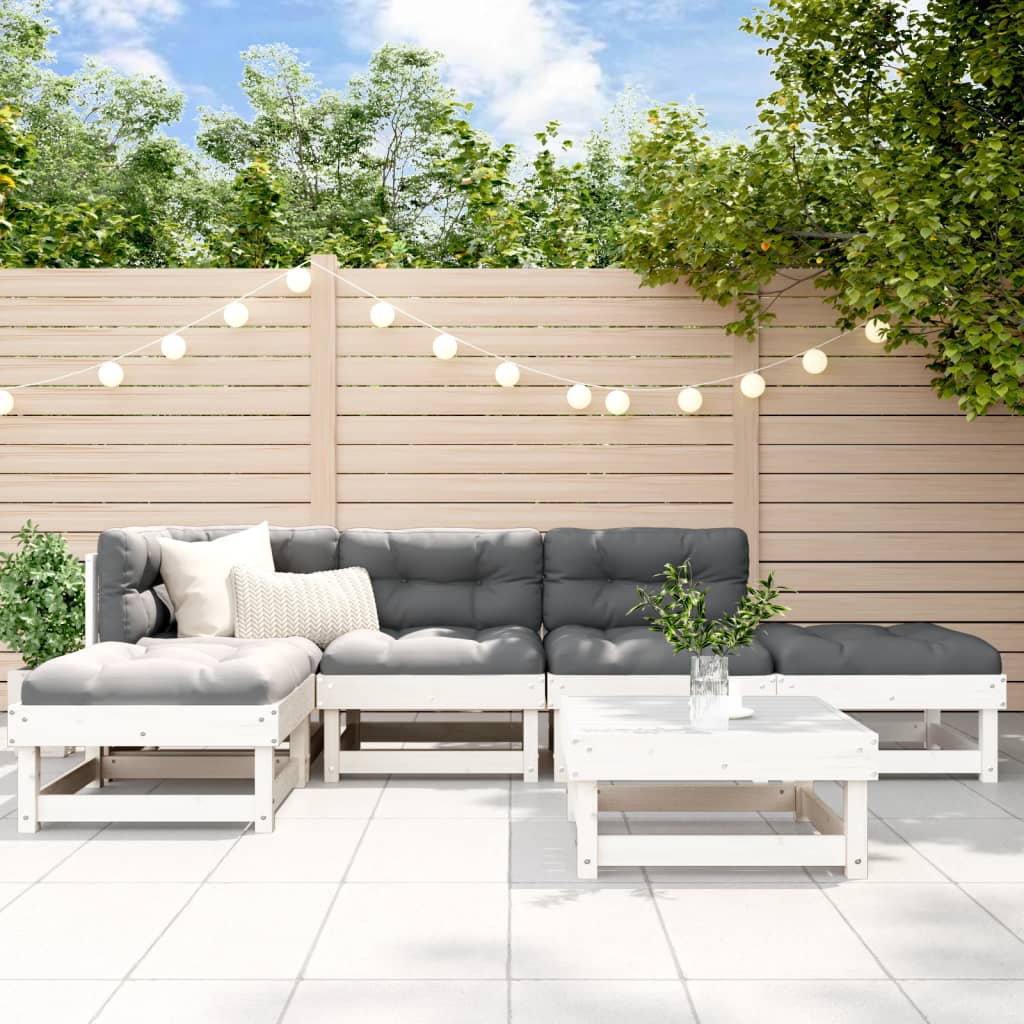 6-tlg. Garten-Lounge-Set Weiß Massivholz Kiefer