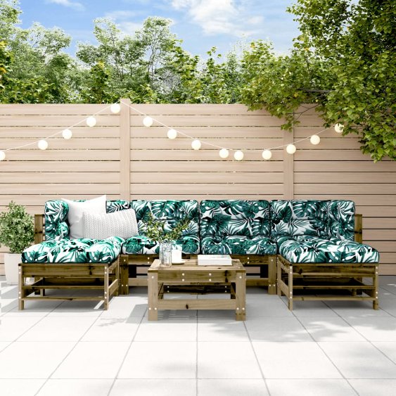 7-tlg. Garten-Lounge-Set Massivholz Kiefer