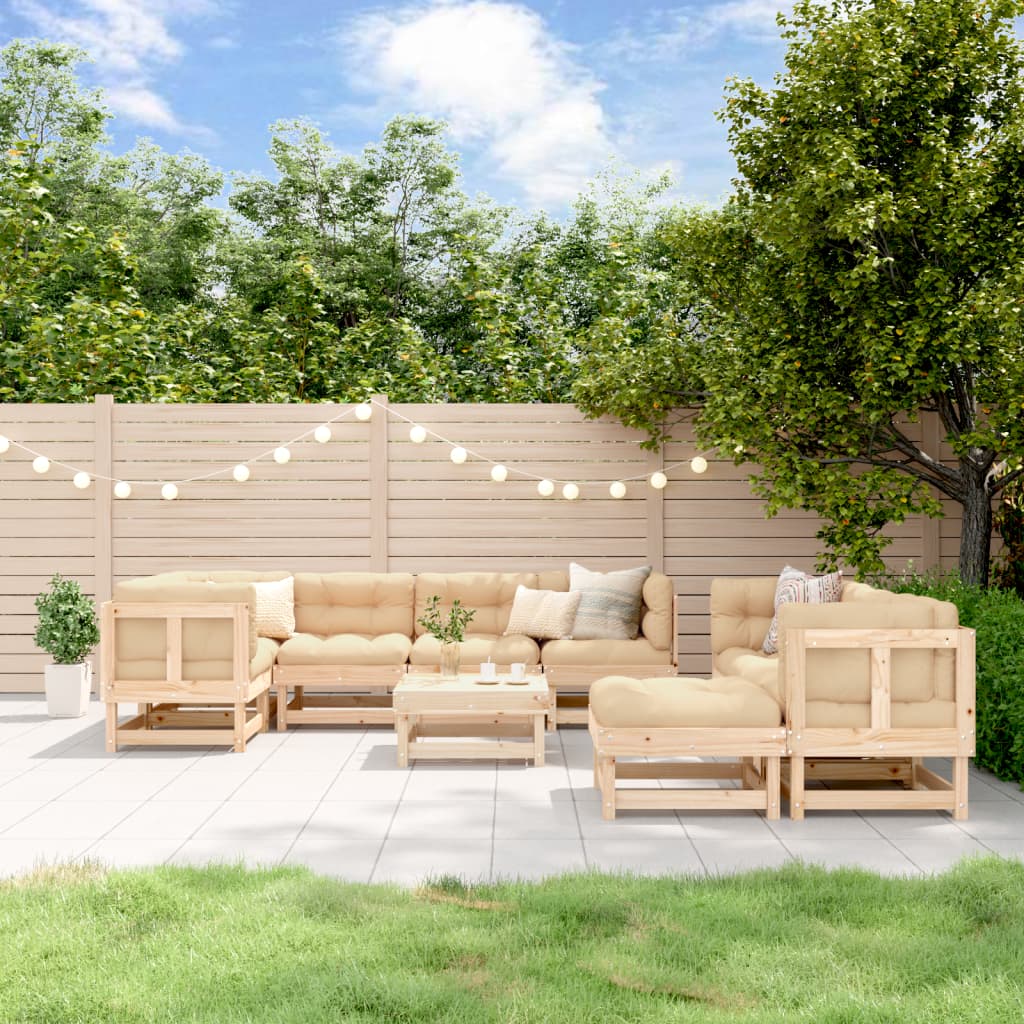 10-tlg. Garten-Lounge-Set Weiß Massivholz Kiefer