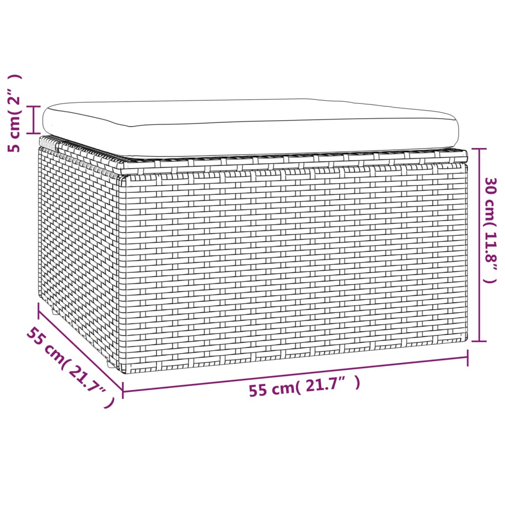 vidaXL Gartenhocker mit Kissen Grau 55x55x30 cm Poly Rattan
