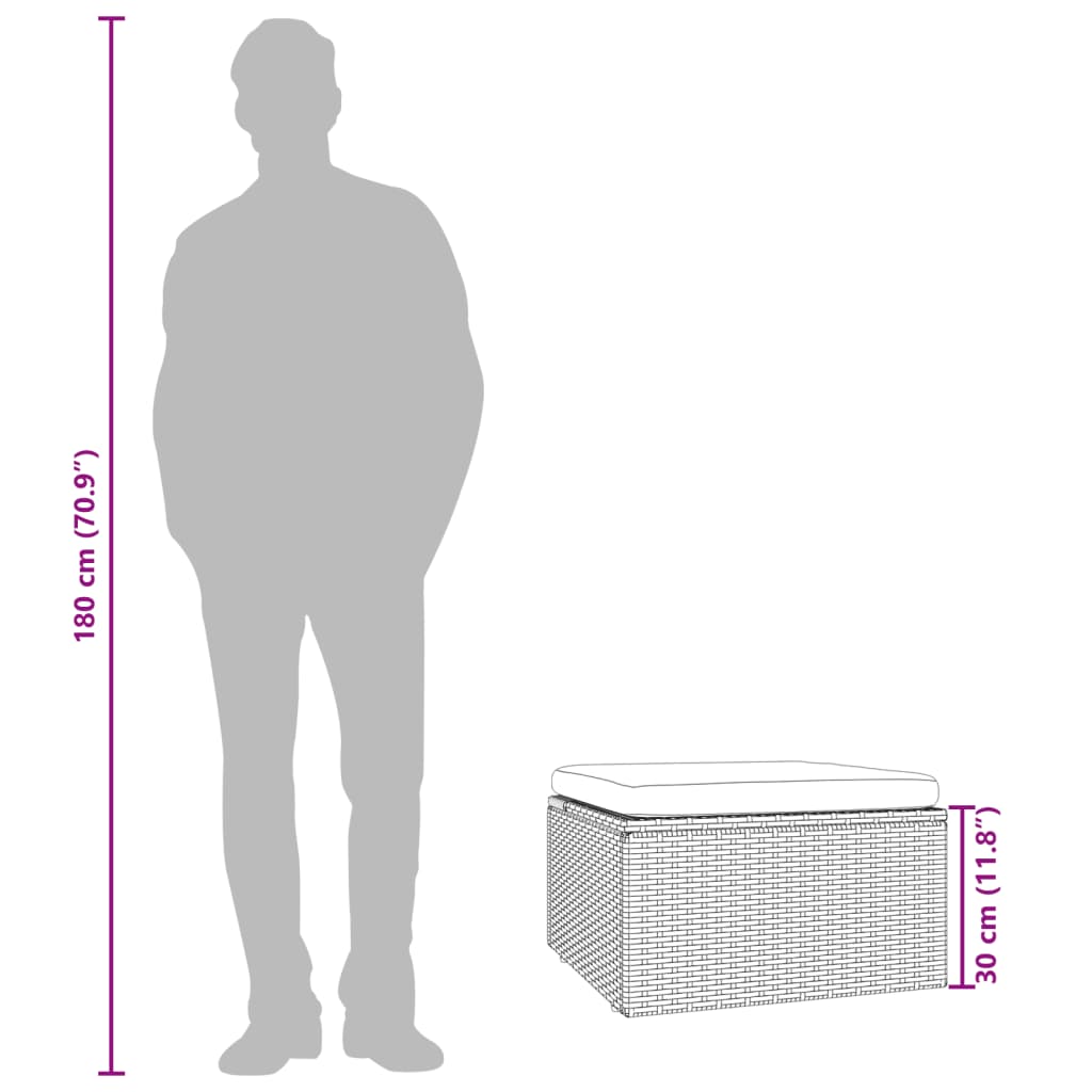 vidaXL Gartenhocker mit Kissen Grau 55x55x30 cm Poly Rattan
