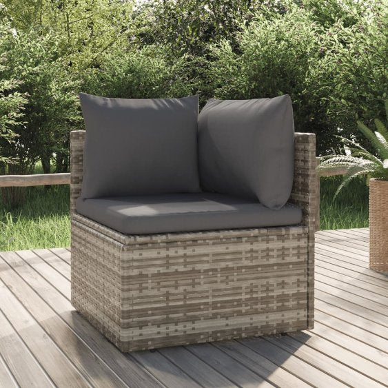 vidaXL Gartenhocker mit Kissen Grau 55x55x30 cm Poly Rattan