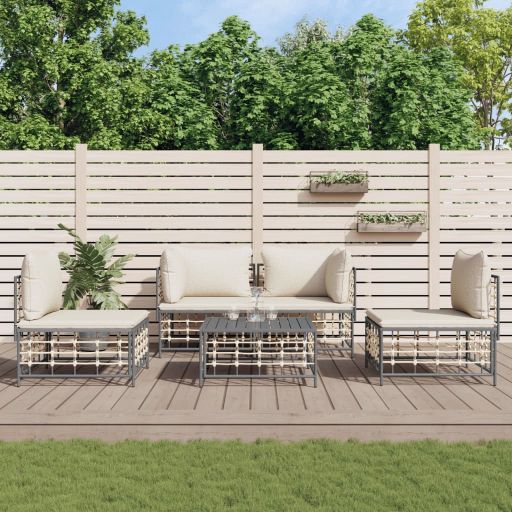 vidaXL 4-tlg. Garten-Lounge-Set mit Kissen Anthrazit Poly Rattan