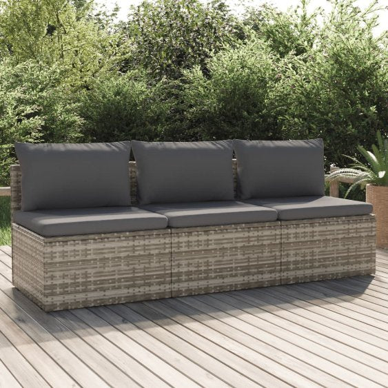 vidaXL Gartenhocker mit Kissen Grau 55x55x30 cm Poly Rattan