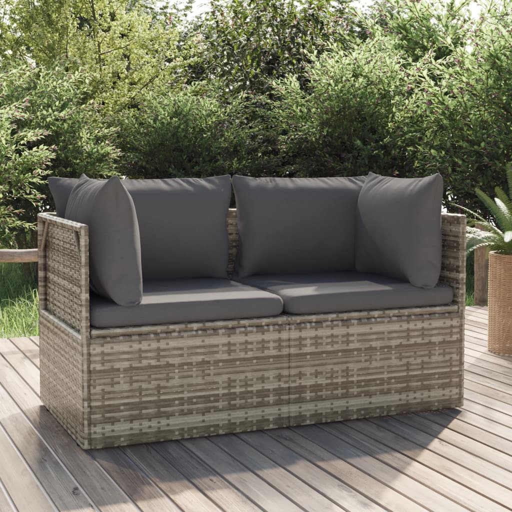 Gartenhocker mit Kissen Grau 55x55x30 cm Poly Rattan