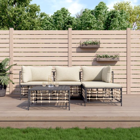 vidaXL 3-tlg. Garten-Lounge-Set mit Kissen Anthrazit Poly Rattan