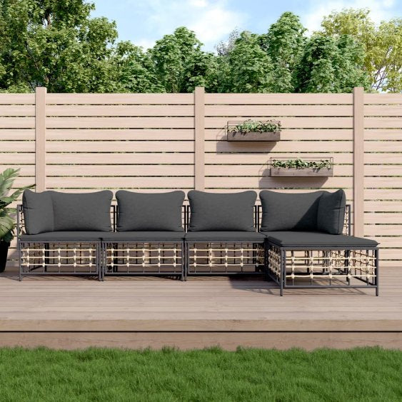 vidaXL 3-tlg. Garten-Lounge-Set mit Kissen Anthrazit Poly Rattan