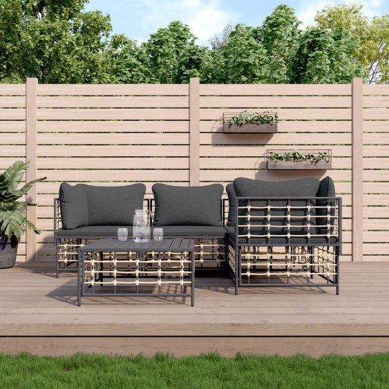 vidaXL 3-tlg. Garten-Lounge-Set mit Kissen Anthrazit Poly Rattan