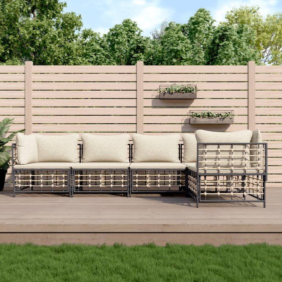vidaXL 3-tlg. Garten-Lounge-Set mit Kissen Anthrazit Poly Rattan
