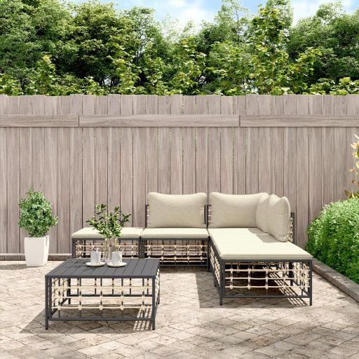 vidaXL 3-tlg. Garten-Lounge-Set mit Kissen Anthrazit Poly Rattan