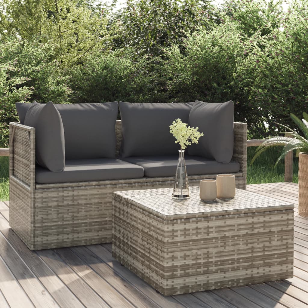 Gartenhocker mit Kissen Grau 55x55x30 cm Poly Rattan