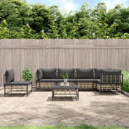 vidaXL 6-tlg. Garten-Lounge-Set mit Kissen Anthrazit Poly Rattan