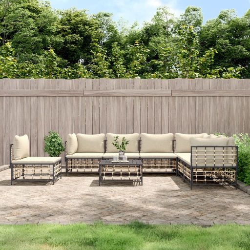 vidaXL 6-tlg. Garten-Lounge-Set mit Kissen Anthrazit Poly Rattan