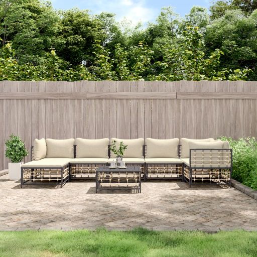 vidaXL 6-tlg. Garten-Lounge-Set mit Kissen Anthrazit Poly Rattan
