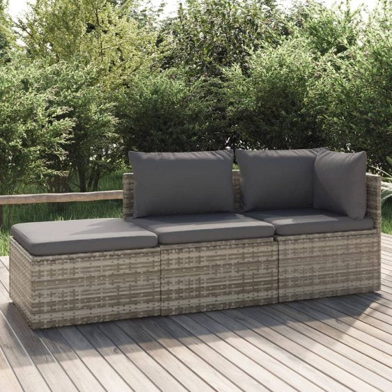 vidaXL Gartenhocker mit Kissen Grau 55x55x30 cm Poly Rattan