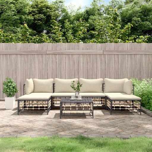 vidaXL 6-tlg. Garten-Lounge-Set mit Kissen Anthrazit Poly Rattan