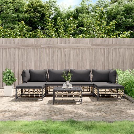 vidaXL 6-tlg. Garten-Lounge-Set mit Kissen Anthrazit Poly Rattan