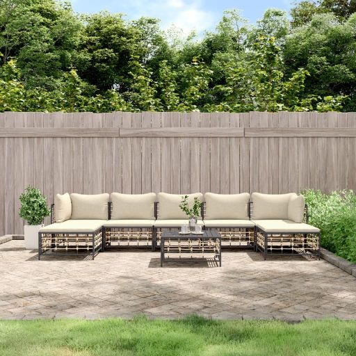 vidaXL 6-tlg. Garten-Lounge-Set mit Kissen Anthrazit Poly Rattan