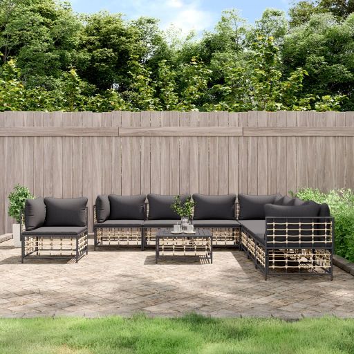 vidaXL 9-tlg. Garten-Lounge-Set mit Kissen Anthrazit Poly Rattan