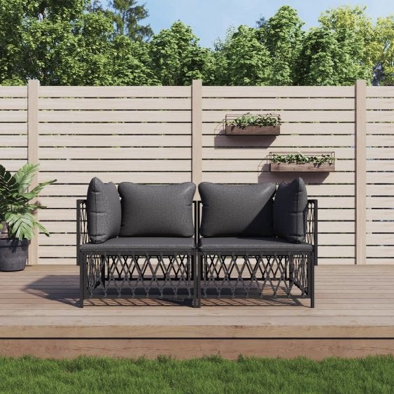 2-tlg. Garten-Lounge-Set mit Kissen Weiß Stahl