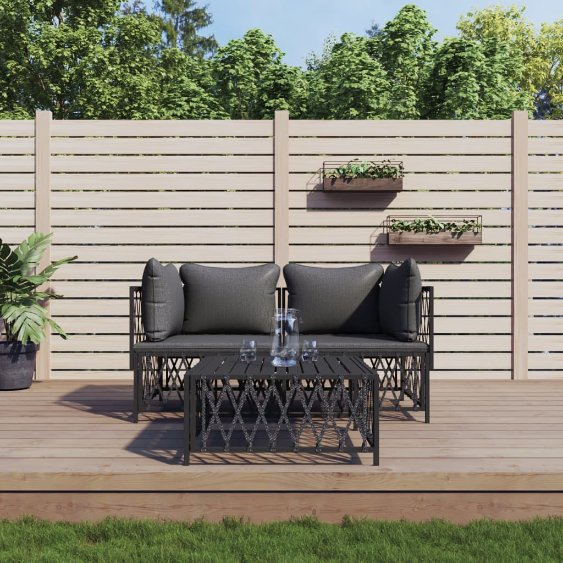 2-tlg. Garten-Lounge-Set mit Kissen Weiß Stahl