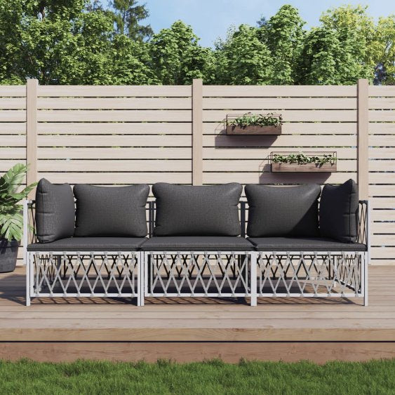 2-tlg. Garten-Lounge-Set mit Kissen Weiß Stahl