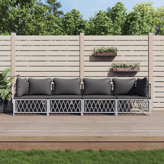 2-tlg. Garten-Lounge-Set mit Kissen Weiß Stahl