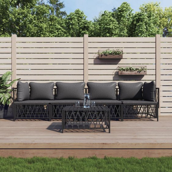 2-tlg. Garten-Lounge-Set mit Kissen Weiß Stahl