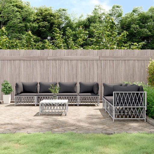 5-tlg. Garten-Lounge-Set mit Kissen Weiß Stahl