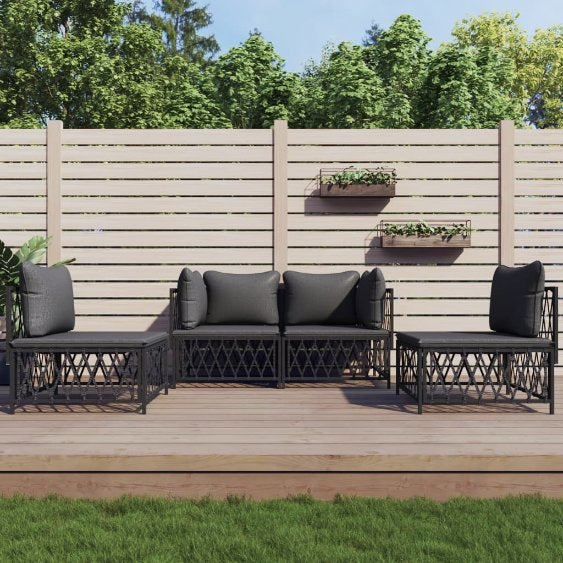 4-tlg. Garten-Lounge-Set mit Kissen Weiß Stahl